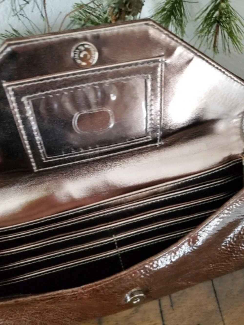 Bronze Envelope Wallet Clutch Crinkle Foil Fall Autumn Evening Bag